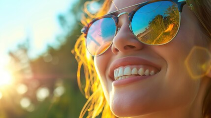 Fototapeta na wymiar Reflection in sunglasses on woman