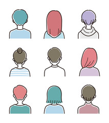 男女の上半身ベクターイラストセット　後ろ姿