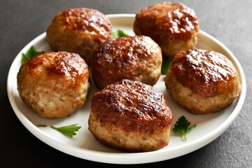 Close up view of homemade cutlets from minced meat