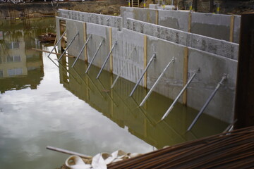 Large construction site for new buildings had to be temporarily closed due to flooding. Hanover, Germany.