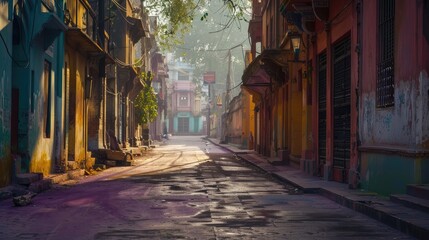 The empty streets were bathed in the soft morning light, their surfaces adorned with the bright...