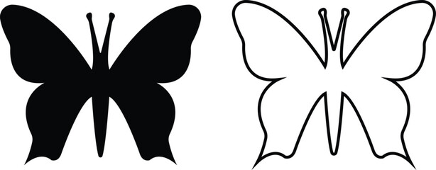 Butterflies silhouette black drawing flat or line icon set. Flaying butterflies vector collection isolated on transparent background. Use for graphic design, beauty, web and mobile app.