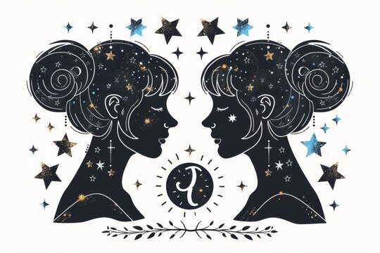 Astrology zodiac sign gemini shining in blue, isolated on white background   vector illustration