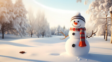 Obraz premium Romantic encounter between snowman and Christmas snowflakes