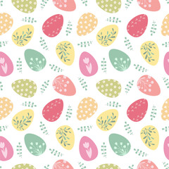 Easter seamless pattern in simple design. Easter eggs cute illustration in flat style.