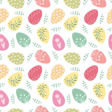 Easter seamless pattern in simple design. Easter eggs cute illustration in flat style.