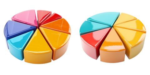 3D Pie Chart Top View Set Isolated on Transparent or White Background, PNG