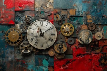 A close-up photo capturing the intricate details and composition of a clock mounted on the side of a wall.