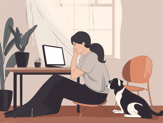 A person working from home with their loyal pet resting by their side