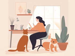 A person working from home with their loyal pet resting by their side