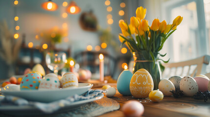Easter decorated dining table - interior design and decor - Easter eggs