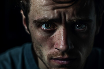 Obraz premium Generative ai picture of tired depressed man alone in dark environment mental health and psychological problem concept