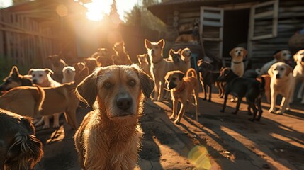 Many dogs are waiting to be fed.