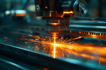 Factory with industrial equipment and machines for manufacturing various vehicles and machinery. Steel Welding Sparks in Industrial Setting - obrazy, fototapety, plakaty