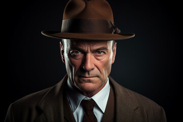 Old fashioned detective or mafia man woman in retro style hat Generative AI picture portrait