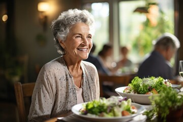 Senior Woman Enjoying a Meal at a Table Generative AI