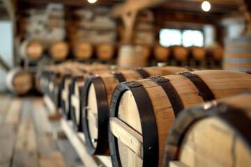 A wooden wine barrel is in the room.