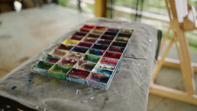 Professional paints mixed on a table