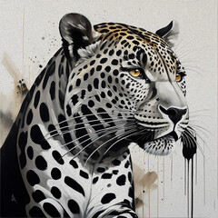 modern black and white oil painting of Leopard, artist collection of animal painting for decoration and interior, canvas art, abstract.
