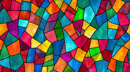 Seamless pattern background of colorful stained glass windows with vibrant color palette 