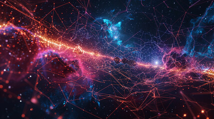 Intricate wireframe structures with a cosmic background.
