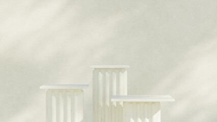 3D rendering mockup of a concrete texture podium product against a white background in landscape