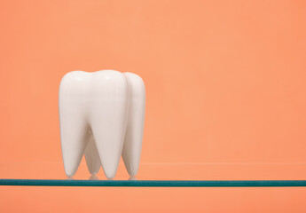 White tooth. Oral hygiene, healthy teeth. Copy space for text.