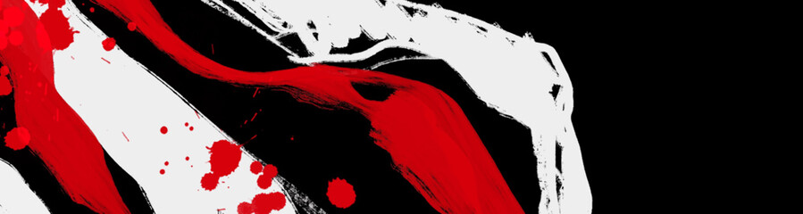 Black white red ink brush stroke. Japanese style. Vector illustration.