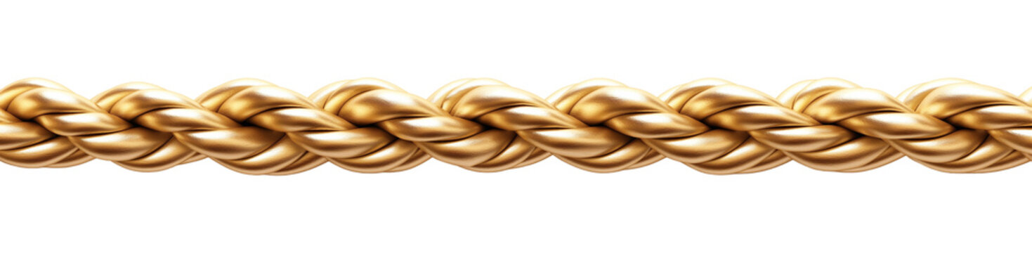 Gold rope isolated on a white or transparent PNG background. twisted twine rope for borders. 3D illustration