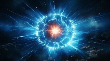 Naklejka na ściany i meble Majestic blue glowing plasma force field floating in deep space universe atmosphere