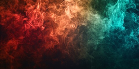 Fototapeta premium Vibrant smoke on dark backdrop with abstract hues of red, green, and brown.