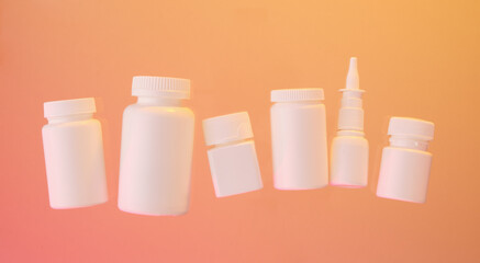 White packaging with medicines. Healthy lifestyle concept.