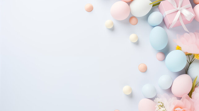 Urodzinowe minimalistyczne jasne tło na życzenia z balonami i dekoracjami - narodziny dziecka - dziewczynki lub chłopca. 