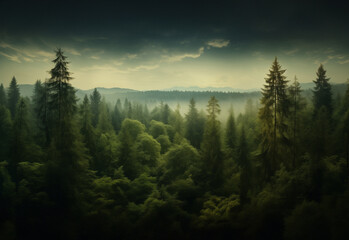 Obraz na płótnie Canvas Sunlit Path Through Mystic Woods: Enchanting Forest and Light Rays