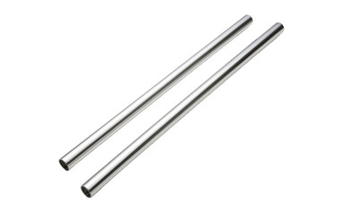 Reusable Metal Straw. Two stainless steel rods, placed vertically, are photographed. Isolated on a Transparent Background PNG.