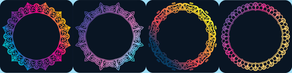 Colorful art border design. mandala circle elements. floral art frame.