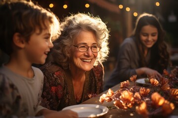 Obraz na płótnie Canvas Family Gathering Around a Table With Plates of Food Generative AI