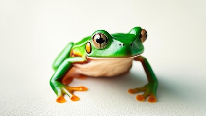 Obraz premium A green frog in the middle of a light background on leap year day.