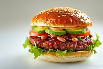 Vegan burger with fresh vegetables