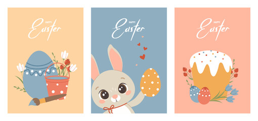Cute Easter cards set. For poster, stickers, card.