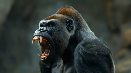 Closeup portrait of angry silverback gorilla
