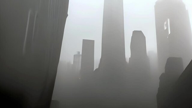 View of a foggy cityscape in noir style. Concept: a metropolis from thrillers and urban dramas