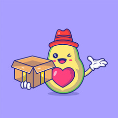 Cute Avocado holding a box Mascot Character Vector Icon Illustration
