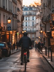 Obraz premium Unrecognizable male biking on a Parisian road.