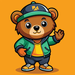 Fototapeta premium Stylish Cute Bear with Hip Hop style wearing sunglass and beautiful cloths vector file for t-shirt, stickers, design, love and more