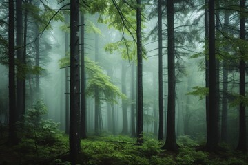the serene beauty of a misty forest