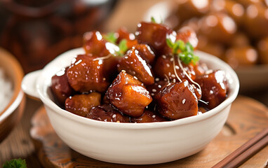 A bowl of braised pork,created with Generative AI tecnology.