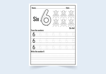 Number six tracing practice worksheet. write and count numbers and  Coloring worksheets
