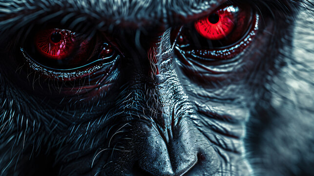 a close up of a monkey with red eyes, in the style of optical illusion inspired