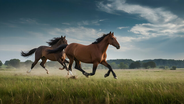 Majestic Horses Galloping Across Open Fields, Area for Custom Text Overlay

